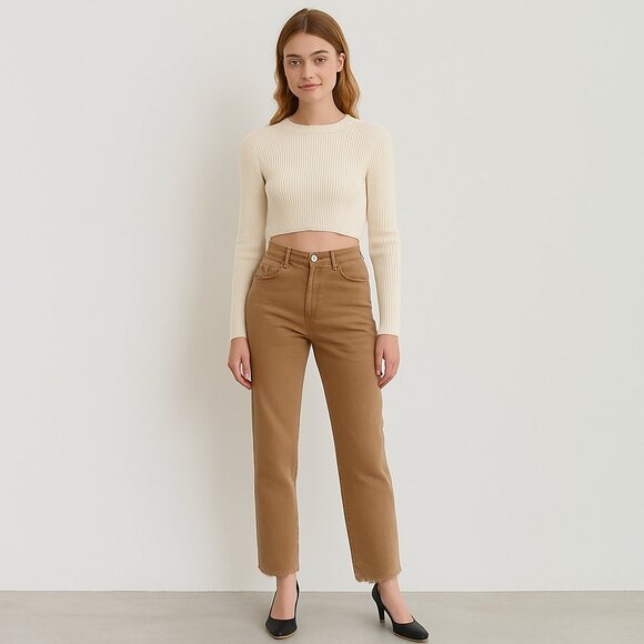 RE/DONE Denim - RE/DONE Jeans Womens 28 Washed Khaki‎ 70s Ultra High Rise Stove Pipe Button Fly